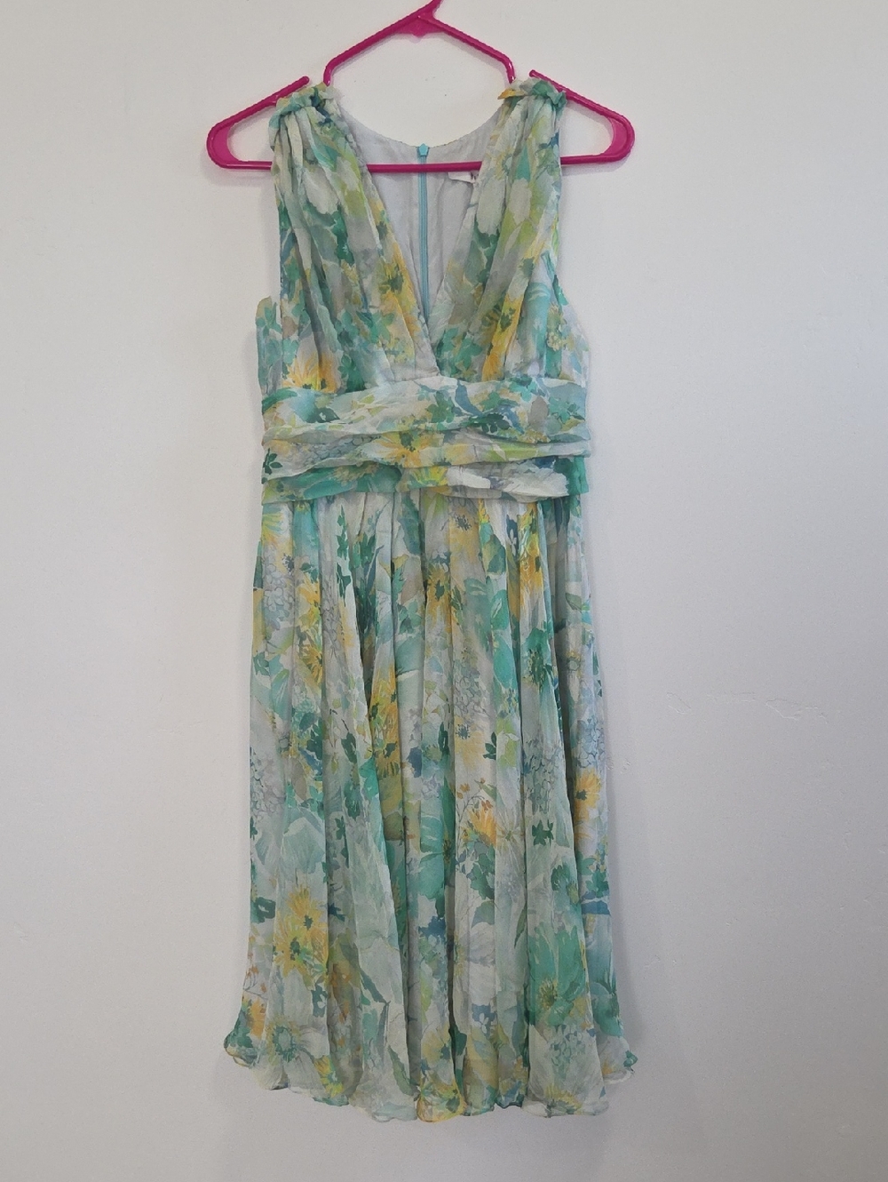 Tibi Floral Midi Dress in Mint, Yellow and White